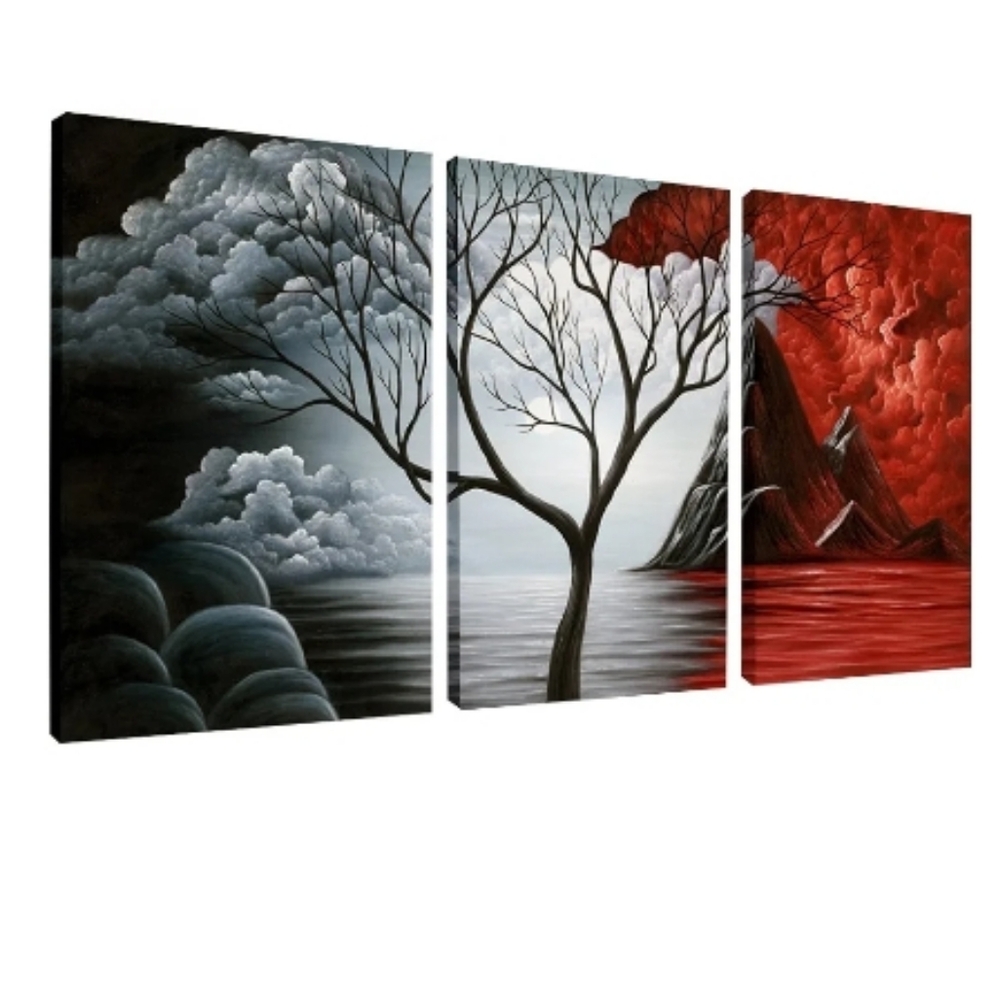 Wieco Art The Cloud Tree 3 Panels Modern Giclee Canvas